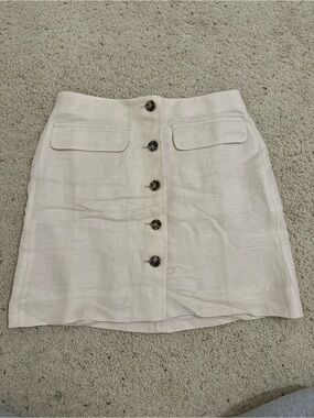 NWT J. Crew Cream Button-Front Linen-Blend Mini Skirt